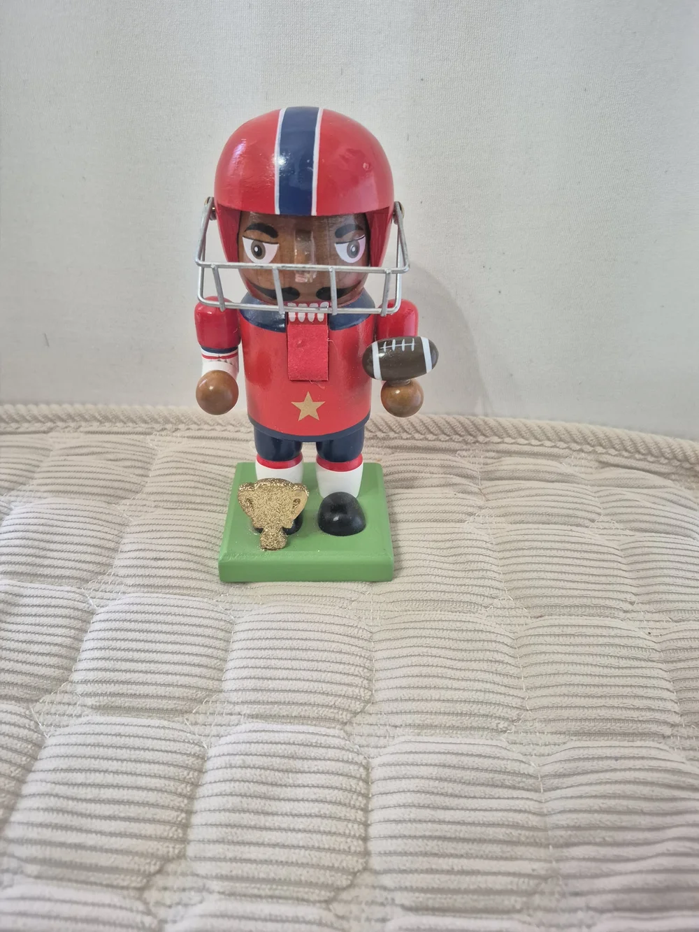 Vintage-style Red & Navy Football Nutcracker Figurine